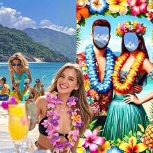Tropical Hawaii Theme Hollow Polypropylene Banner, Vibrant Flower & Pineapple Design, Battery-Free, Suitable For Beach Party, Wedding & Aloha Celebration, Durable Polyester Tropical Decor