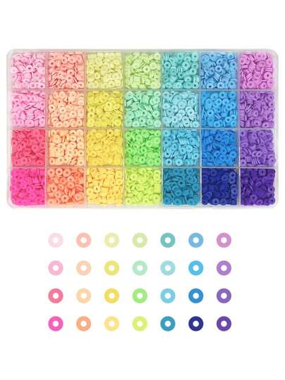 4200pcs Ceramic Beads For Bracelet Making, 28 Colors Assorted Flat Round Polymer Clay Spacer Beads, Suitable For Jewelry Making, Girls