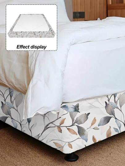 1 Stück künstlerisch bedruckter Satin Bettvolant mit Blättermuster, 4-seitiger elastischer Bettvolant, passend für alle europäischen Standardgrößen