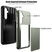 适用于三星 S25 Ultra S24 Ultra S23 Ultra A35 A55 A56 手机壳钱包式手机壳卡槽支架双层硬壳适用于 15 14 13 12 11 16 Pro Max Plus 手机壳防水防震防摔防刮全覆盖 - 軍綠色 - 查看 3