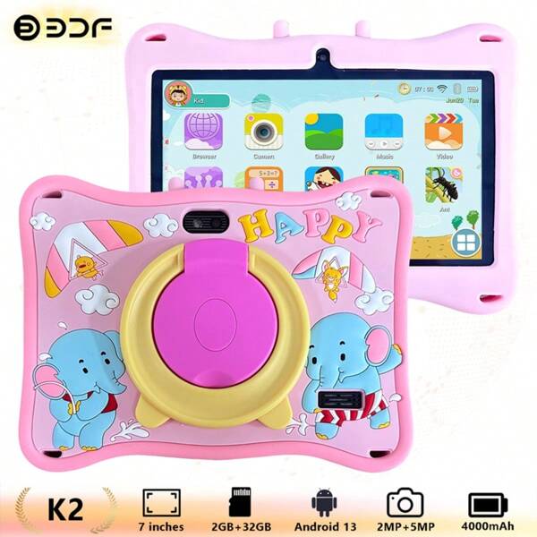 4GB RAM+64GB ROM/7-Inch Children's Tablet/4-Core 1.3GHz/Android 13 MTK8321/1280x800 IPS High-Definition Resolution IPS Screen/2MP+5MP Camera/4000mAh Large Battery/Supports WiFi Parental Control Educational Games/Uses ABS Plastic+Silicone BDF X10 Children's Education Tablet (Including: Packaging Box/Data Cable/Manual/OTG/Card Needle)