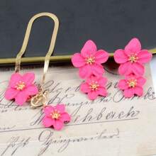 1 Set Gold Flower Earrings & Necklace Set, Women Floral Pendant Necklace, White Flower Statement Earrings, Fashionable Earrings Necklace Anklet Jewelry, Everyday Wear