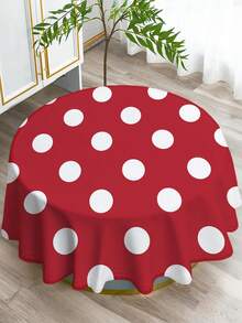 1 pieza Mantel con estampado de lunares rojos y blancos, mantel rectangular/redondo moderno de poliéster impermeable, impresión digital para sala de estar, mesa de comedor al aire libre, mesa redonda pequeña - Rojo y blanco - Ver 13