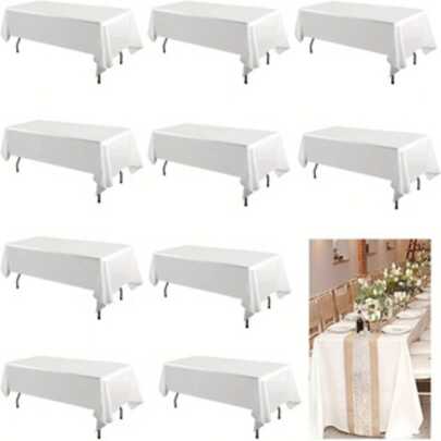 10 Pack White Table Cloth For Rectangle Tables,60x102 Inch-Washable And Reusable Table Cloths For 6-8 Ft Rectangle Table,Polyester Fabric Table Cover For Party,Wedding,Buffet