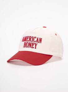 1pc Embroidered "American Honey" Color Block Baseball Cap, Adjustable Sun Protection Casual Hat, Suitable For Spring & Autumn Travel, Beach, Men Y2K Style Cap