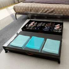 Under Bed Storage With Wheels And Transparent Window Lid, Under Bed Rolling Storage With XXL Large Capacity, Under The Bed Storage For Bedroom Under Bed Storage Containers For Clothes Shoe Blanket Toy Book ,2Pack - Black - View 10