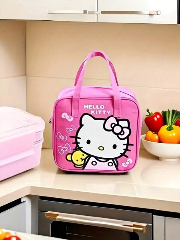 Sanrio 1 peça Hello Kitty Bolsa de Almoço Isolada, Bonita, Grossa e Impermeável, Lancheira Tote, Sacola Bento de Desenho Animado com Isolamento Térmico para Atividades ao Ar Livre, Viagens e Acampamento