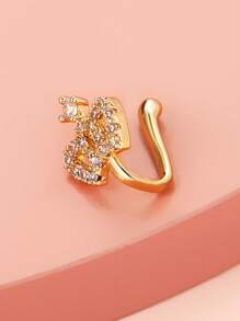 Anillo de nariz sin perforación, diseño en forma de U de cobre con circonita cúbica, estrellas, corazones y coronas, decoración para la nariz sin perforación