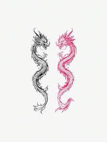 1pc Waterproof Reusable Temporary Tattoo Transfer Sticker With Chinese Dragon Fly Design, Suitable For Daily Use