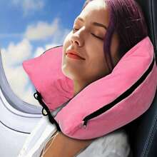 1pc Neck Relaxation Pillow, Pink Neck Pillow + 1pc Black Adjustable Strap, Essential Travel Accessory