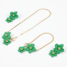 1 Set Gold Flower Earrings & Necklace Set, Women Floral Pendant Necklace, White Flower Statement Earrings, Fashionable Earrings Necklace Anklet Jewelry, Everyday Wear