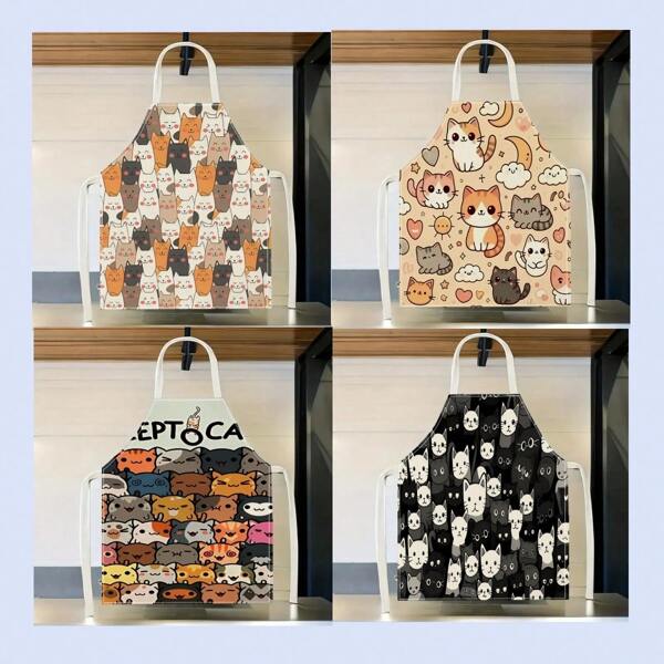 1 avental com estampas variadas de gatos, aventais criativos, divertidos e estilosos para limpeza doméstica, aventais de cozinha à prova d'água e fáceis de limpar, aventais criativos para casa, uniformes de trabalho