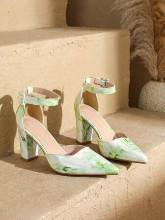 1 Pair Pointed Toe Chunky High Heel Shoes, Strap Hollow-Out Sandals For Women, Suitable For Spring/Summer Daily Wear