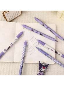 Sanrio 12pcs/6pcs/Set Sanrio Clicker Erasable Pens, Cute Kuromi Design For Students, 0.5mm Black & Blue Refills, Great Back To School Gifts