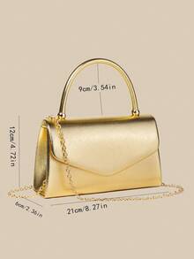 1 Piece White PU Material Flap Clutch Bag With Luxury Metal Decoration, Showing Fashion And Elegance, Suitable For Holding, Carrying, Wearing On The Shoulder Or Crossbody, P - 金色 - 查看 5
