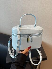 1pc Women Mini Handbag, Fashion Solid Color Embroidered Rhombus Crossbody Bag Suitable For Holding Cards And Keys - Blue - View 5