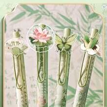 Poetisches Jiangnan Chinesischer Stil Retraktiler Gelstift Set mit Acryl Aufnähern für hohe ästhetische Anziehungskraft, dieses Set ist perfekt als Geschenk zum Schulbeginn und mehr. Schulmaterial, Rückkehr zur Schule