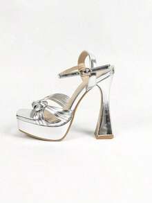 High Heel Platform Studded Sandals, Comfortable And Stylish Fashion Shows - Metallic Silver - View 7