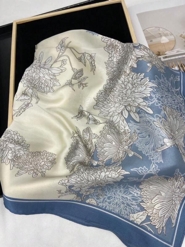 1pc Women's Spring And Summer Flower Print Square Scarf 70 Small Square Scarf Shawl Neck Protection Bib Professional Scarf Warm Suitable For Daily Use