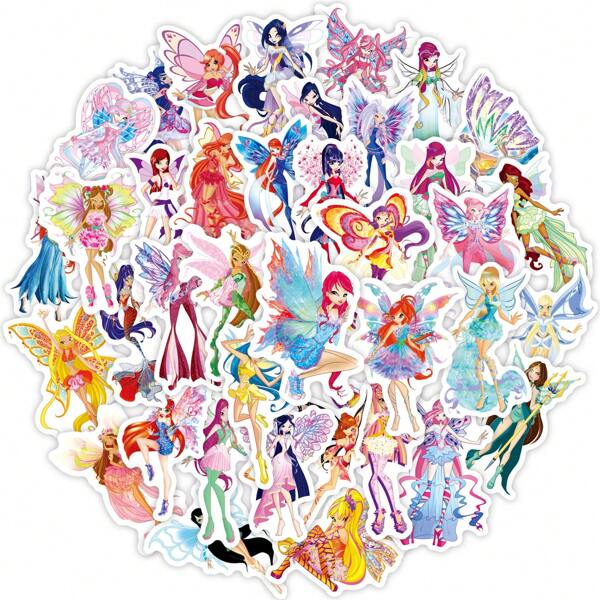 50pcs Butterfly Fairy Cartoon Sticker, For Kids, Suitable For Skateboard, Journal, Water Cup, Luggage School Supplies, Back To School
