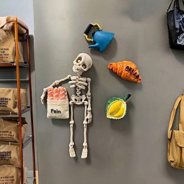 Posable Magnetic Skull Fridge Magnets - Vintage Fantasy Theme, Movable Joints, Durable Octagonal Plastic Design, Fun Halloween Gift, Suitable For Christmas, Valentine's Day, Easter And Thanksgiving - Kitchen And Dining Decoration, Adorable Fridge Magnets, Seasonal Decor, Humorous Decor, Multi-Colored Articulated Skeleton, Home Decor, Quirky Decoration, Lightweight Design, Holiday Shopper