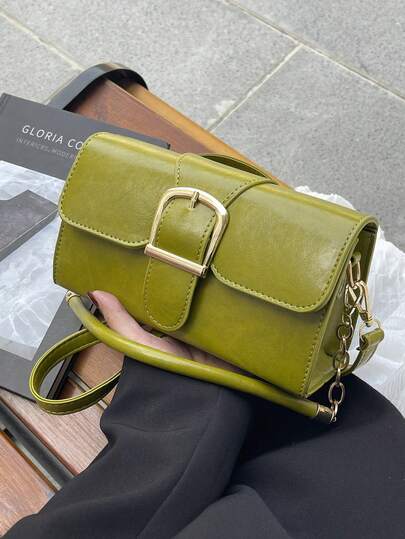 New Fashion Square Buckle Shoulder Bag For Women, Minimalist One Shoulder Crossbody Bag, Lock Closure Underarm Bag, Versatile &