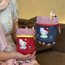 Sanrio Sanrio Cartoon Cute Handbag, KT Cat Embroidery Pen Pouch, Cosmetic Organizer Bag, Large Capacity, Student Stationery Multipurpose Tote Bag For Women,Back To School,School Supplies,Pencil Case,Pencil Pouch,School Bag