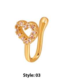 Anillo de nariz sin perforación, diseño en forma de U de cobre con circonita cúbica, estrellas, corazones y coronas, decoración para la nariz sin perforación