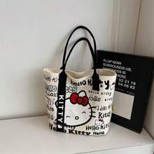 Sanrio Hello Kitty Bag Women's Large Capacity Tote Bag Travel Shoulder Handbag,Sanrio Hello Kitty Canvas Handbag, Cute KT Tote Shoulder Bag, Cartoon Versatile Tote Bag, Large Capacity Commuter Bag, Suitable For Travel, Back To School, Commuting