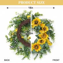 Spring Summer Sunflower Wreath For Front Door, 18 Inch Artificial Sunflower Wreath With Green Leaves & Bow For Home Party Window Wall Indoor Outdoor Decoration - Yellow - View 7