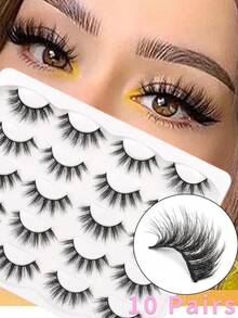 10 对 Manga 睫毛，自然外观仿貂皮睫毛，手工蓬松假睫毛，4-16 毫米