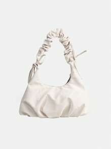 Bolso de hombro elegante para mujer con decoración de lazo de perlas, bolso de mano minimalista de unicolor de piel sintética (PU), bolso cruzado en forma de luna dulce, adecuado para compras, regalo, escuela, ir al trabajo