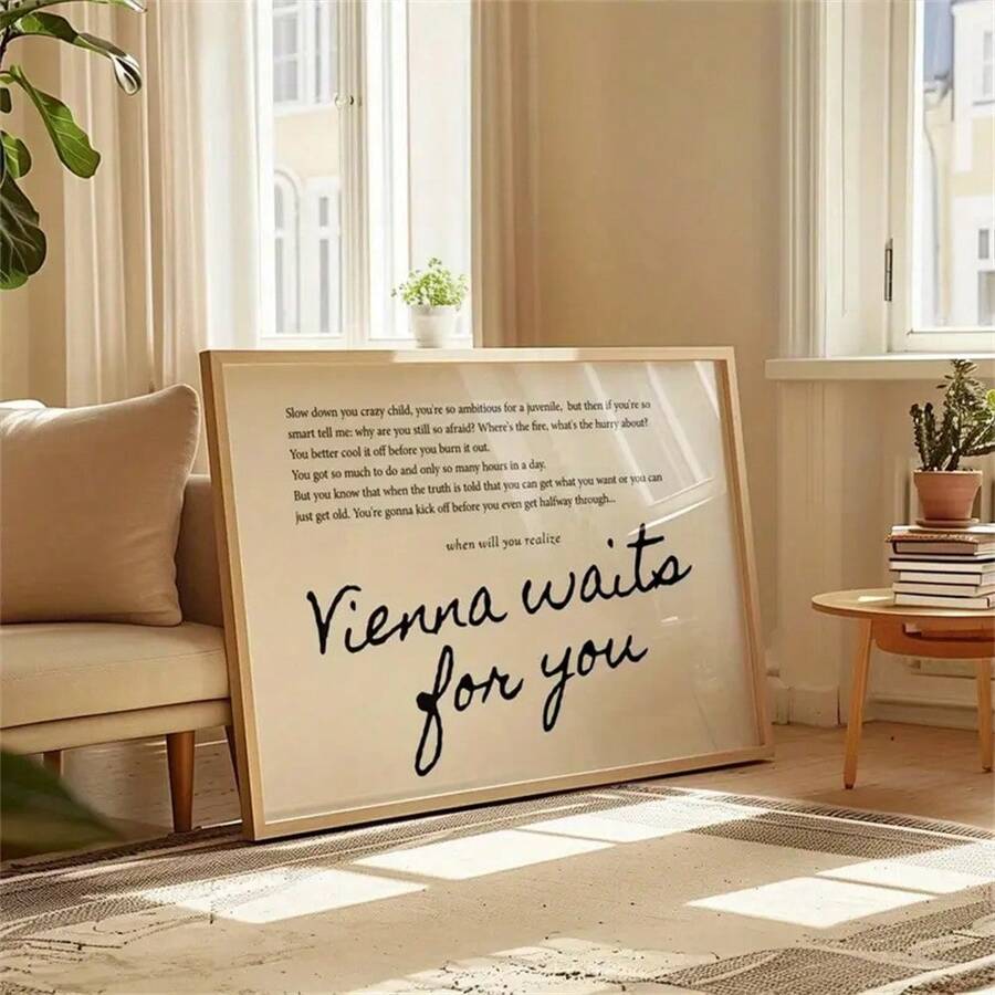 1 pezzo Stampa su tela con testo "Vienna Waits For You", opera d'arte murale moderna con citazione di ispirazione, manifesto minimalista moderno con paesaggio, perfetto per casa, soggiorno, camera da letto, bagno, cucina, ufficio, dormitorio e altro ancora - tema religioso, orientamento verticale, decorazione murale musicale, cornice opzionale
