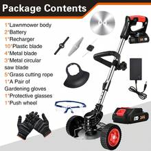 [Portable Lawn Mower 24V] Multi-Functional Blade For Grass, Weeds, And Shrubs, 4 Types Blades, Push Wheel, 2 Batteries, Charger, Adjustable Handle, Lawn Mower Battery Powered, Lightweight Portable Battery Lawn Mower For Household Use