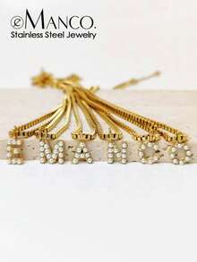 Stainless Steel With Pearl Inlay 26 Alphabet Pendant Necklaces - DIY Jewelry Making Accessories - Charms For Jewelry Making - Gold - View 2