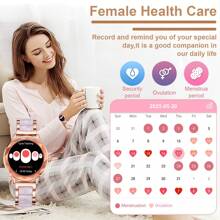 Ceas inteligent pentru femei, funcție de apel wireless, pedometru, calorii, tracker de fitness, ceas inteligent, fotografie de la distanță, control muzical, memento menstrual feminin, potrivit pentru telefoane iOS și Android, cu curea din silicon 1PC
