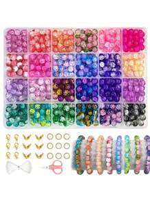 360pcs/480pcs Two-Color Gradient Crystal Imitation Jade Glass Round Beads Beaded Bracelet Making Kit For DIY Bracelets, Necklaces, Earrings, Crafts Beading Kits, Suitable For Beginners (Random Colors)