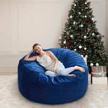 5FT Bean Bag Chair Bean Bag Chairs For Adults Giant Bean Chairs With Velvet Cover, Memory Foam BeanBag Chair Large Bean Bag Chairs For Adults For Living Room, Bedroom - Blue (50" X 50" X 24") - 藍色 - 查看 7