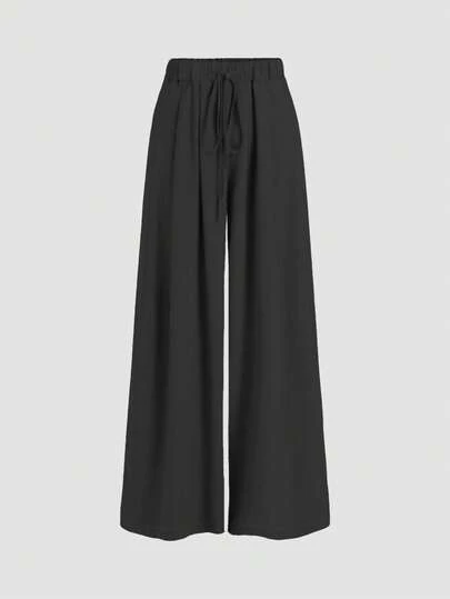 Women's Casual Comfortable Solid Color Elastic Waist Drawstring Wide Leg Plus Size Pants
