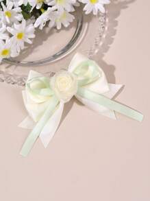 1 pieza Broche de pelo con lazo blanco, rosa y verde para niñas, accesorios de pelo con flor de tela, accesorios de pelo de terciopelo para uso diario de niñas