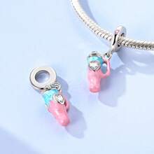 1 Stück silberfarbener eleganter Rosa emaillierter Sommer Wassertassen Sport Strohhalm Anhänger Charm passend für original Snake Armband Halskette Perlen für DIY Schmuckherstellung Jahrestags Geschenk für Frauen Liebhaber