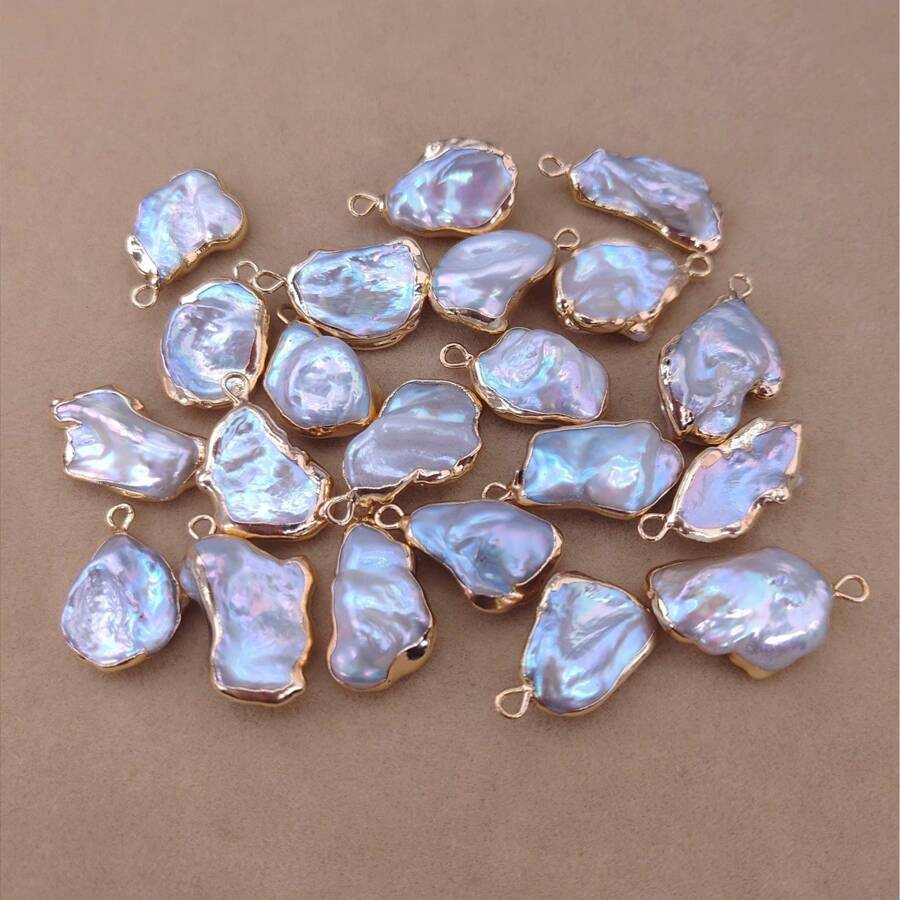 1pc Natural Freshwater Baroque Golden Edged Single Pearl Pendant, Asymmetrical Shape Flower Petal Pearl Pendant, Handmade DIY Jewelry Accessory, Suitable For Earrings, Necklaces Jewelry DIY Craft