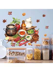 Kitchen Stickers/Decorative Stickers Kitchenware Ingredients Stickers Waterproof And Dustproof Stickers, 1 Piece Pvc Material Removable Wear-Resistant Stickers, Wall Stickers 11.6*9.4 Inches, Suitable For Kitchen Decoration, Wall Decoration, Restaurant Decoration, Interesting Birthday Gifts, Graduation Gifts, Make Your Home A New Look