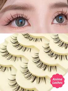 Rikuaild 5 Pairs New Cartoon Style Soft & Natural False Eyelashes, Cartoon Lashes For Daily Makeup, Date Night - 自然纖長款 - 查看 1