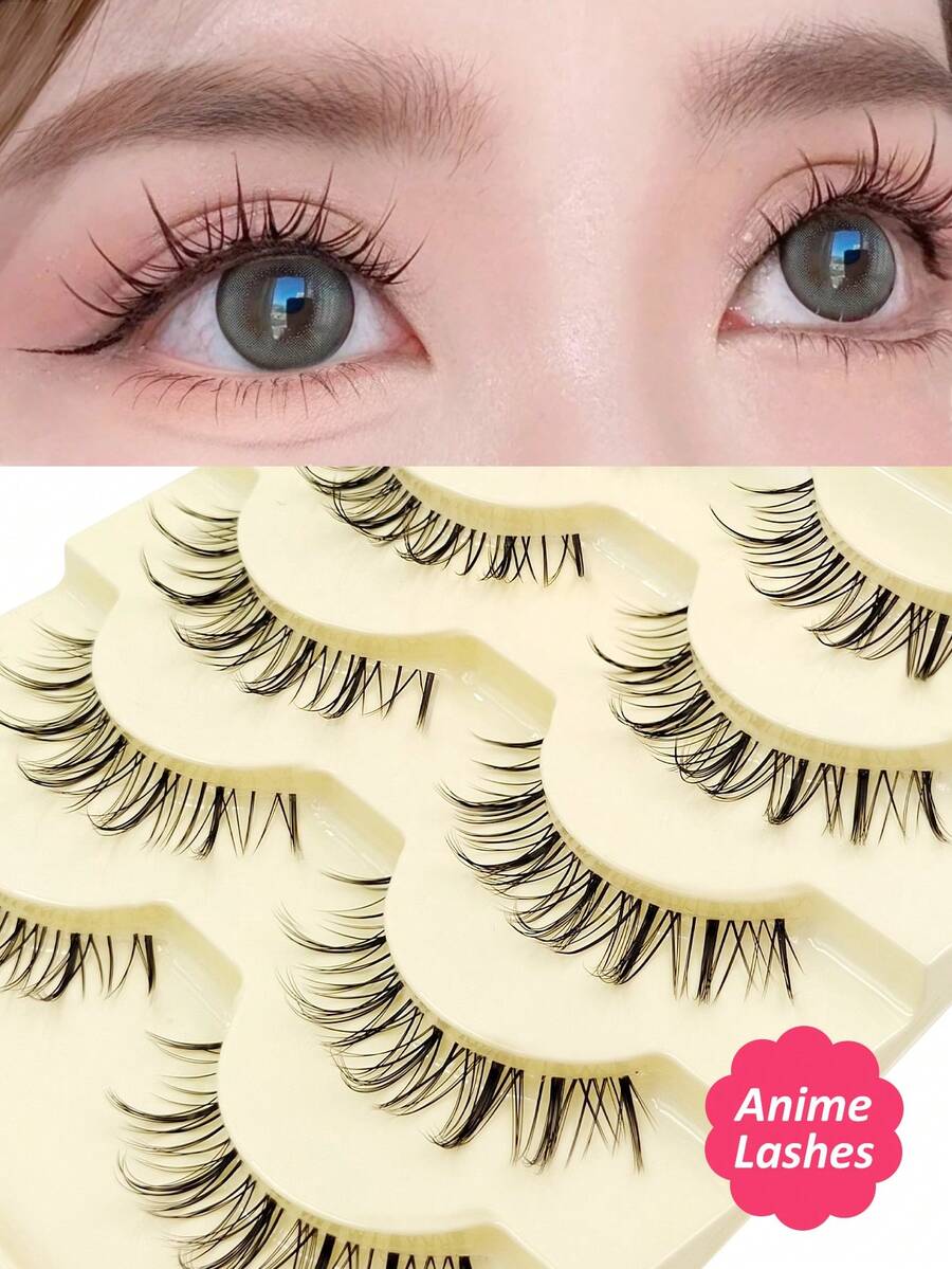 Rikuaild 5 Pairs New Cartoon Style Soft & Natural False Eyelashes, Cartoon Lashes For Daily Makeup, Date Night - 自然纖長款 - 查看 1