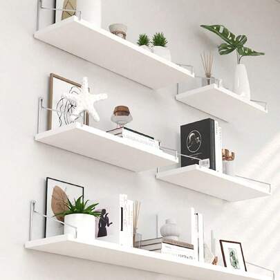 1 件搁板悬挂式墙壁搁架，无需钻孔，适用于卧室、厨房的壁挂式展示架，木制储物整理架