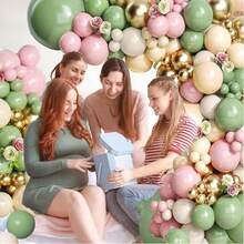 132 件丛林狩猎派对气球花环套装，橄榄色、粉色、白色、金色乳胶气球装饰，适合生日、新娘和青少年淋浴森林派对装饰 - 綠色 - 查看 6