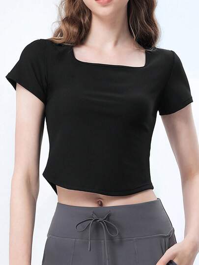 CAMEL CROWN 女士瑜伽短袖T恤夏季短袖透气速干跑步衫健身服上衣轻便运动T恤