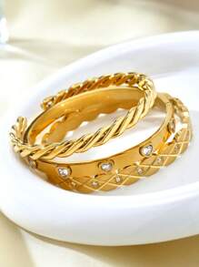 TONSI 1pc Elegant, Charming, Personalized Luxury, Simple, Fashionable, Minimalist, Vintage, High-End Stainless Steel Zirconia 18k Gold Plated Geometric Woven Bracelet, Suitable For Summer, Beach, Holiday, Travel, Work, Daily, Party, Occasion, Women Jewelry