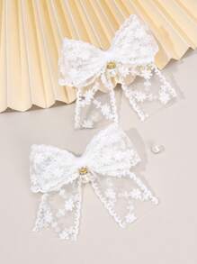 2 piezas Pinzas de lazo blanco para el cabello, Pasador con decoración de encaje y perlas, Pinzas de caimán de moda Accesorios para el cabello como regalo para niñas para la vida diaria